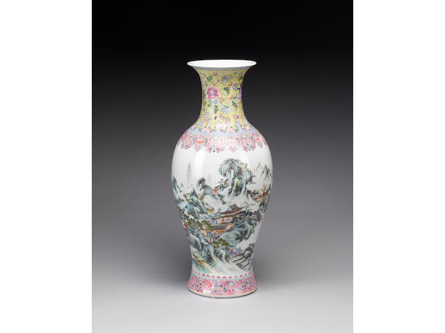A famille rose baluster vase Qianlong six-character mark