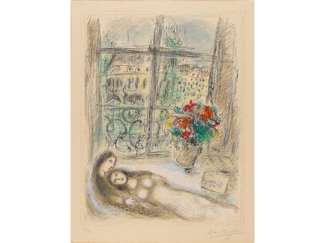 Marc Chagall (Russian/French, 1887-1985) Quai des Celestins Lithograph in colours, 1975, on Arches, the full sheet, signed and numbered 25/50 in pencil, published by Maeght, Paris; some mount staining, 620 x 470mm (24 3/8 x 18 1/2in)(I)