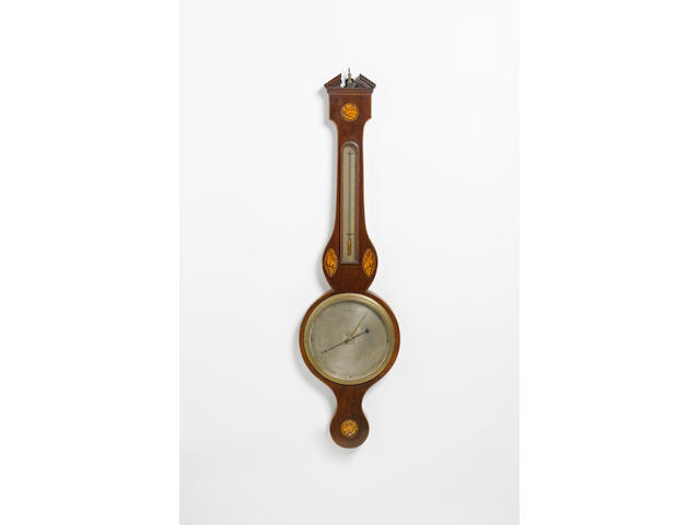 A mid-19th Century inlaid mahogany wheel barometer, G. Kalbergo, Banbury
