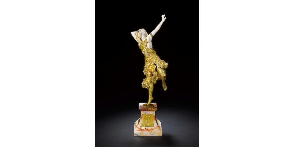 C.J.R. Colinet 'The Sun Dancer' a Fine Gilt Bronze and Carved Ivory Figure, circa 1920