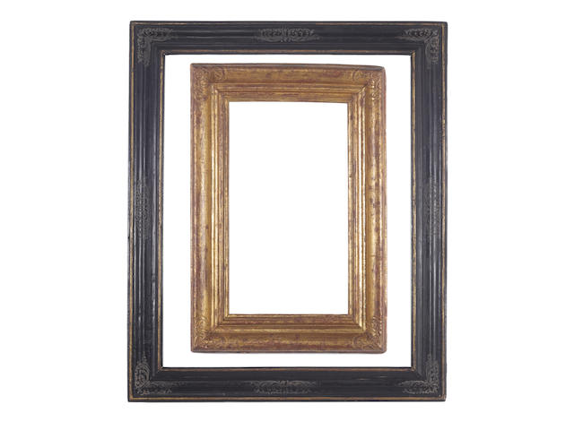 An Italian late 16th Century parcel gilt and black painted moulding frame