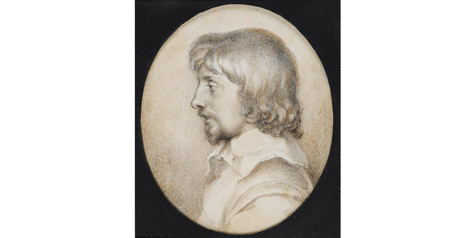 Peter Oliver (British, 1589-1647) Self-portrait in profile to the left, wearing doublet and white lawn collar, with moustache and beard