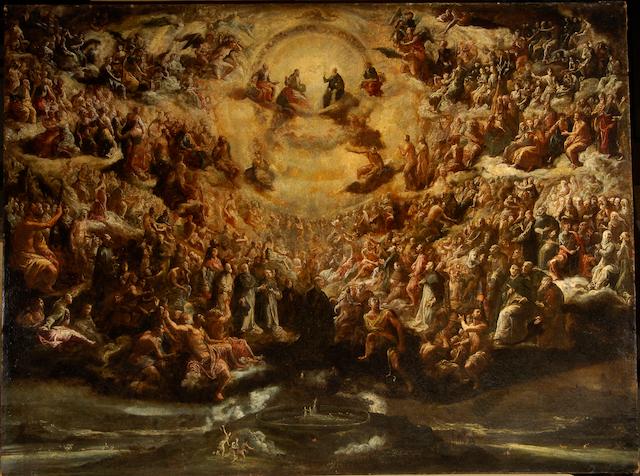 Scipione Compagno (Naples circa 1624-circa 1680) The Holy Trinity with Saints in Heaven, 116.2 x 154.3 cm. (45&#190; x 60&#190; in.) unframed