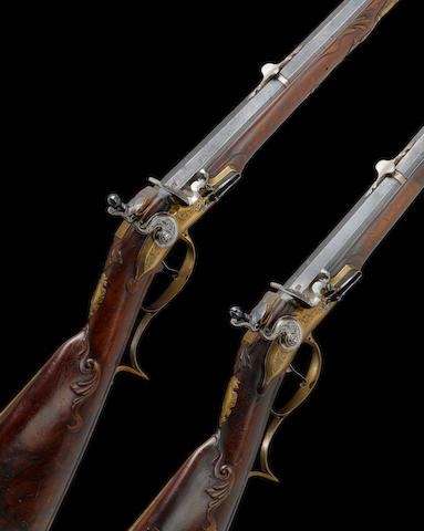 A Fine Pair Of 16-Bore Li&#232;ge Flintlock Sporting Guns