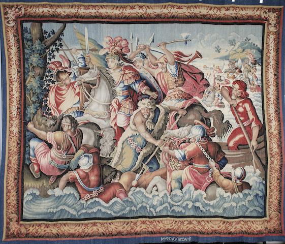 A mid 18th century Aubusson tapestry France, 8 ft x 12 ft 10 in (245 x 392 cm) signed 'MRDAVBSON-IP'