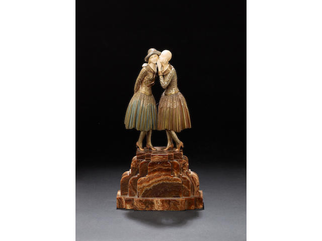 Demetre Chiparus 'The Secret' a Cold-Painted and Carved Ivory Figural Group, circa 1925
