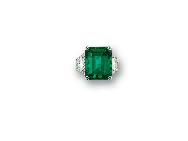An exceptional emerald and diamond ring