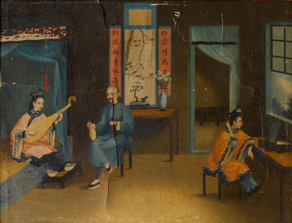 Youqua (Chinese, active circa 1840-1870) A set of four Chinese domestic scenes 46 x 60 cm. (18 x 23&#189; in.) each ((4))
