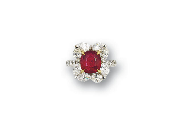 An impressive ruby and diamond ring