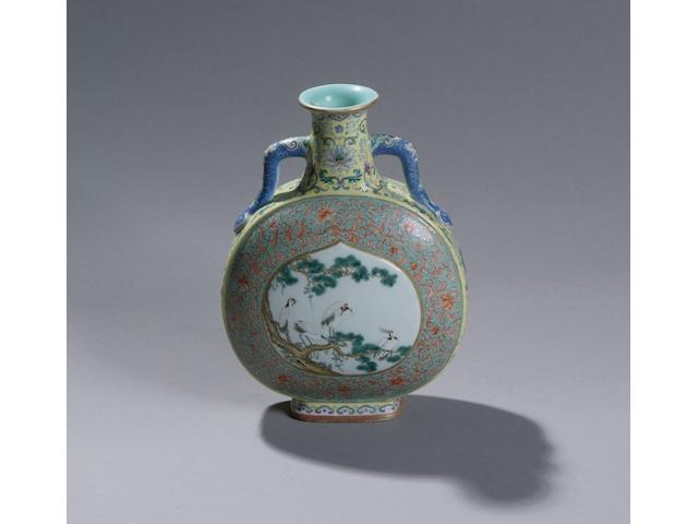 A Chinese famille rose twin handled moon flask