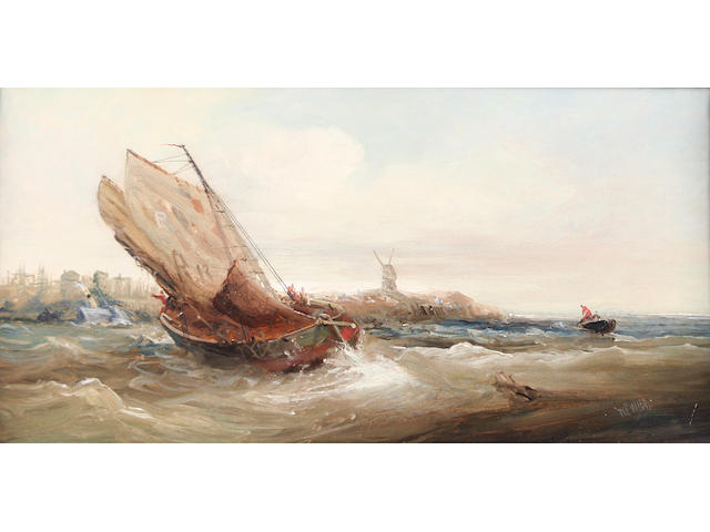 William Edward Webb (British, 1862-1903) Fishing boats off the coast,