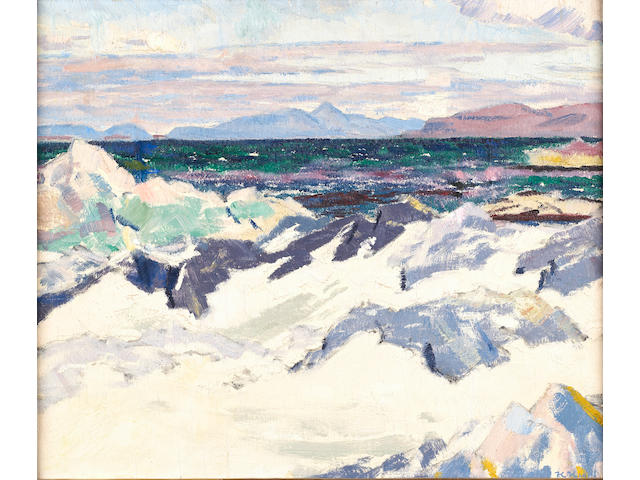 Francis Campbell Boileau Cadell, RSA RSW (British, 1883-1937) "The island of Rhum from Iona"