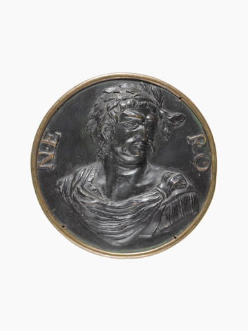 German, late 16th/early 17th century  A patinated and gilt bronze roundel portrait of the Emporer Nero