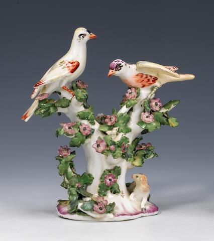 A Chelsea group of Birds in Branches circa 1765