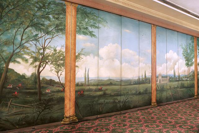 Lincoln Taber, British (1941-1989) A very large twelve panel trompe l'oeill painted screen