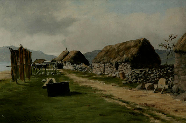 John Blake McDonald (British, 1829-1901) Cottages and nets drying