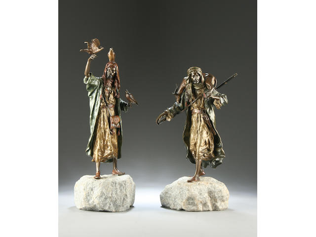 A fine pair of early 20th Century Austrian cold-painted bronze figures of Arabian huntsmenAttributed to Franz Bergman, ((d.1935)