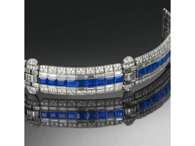 A sapphire and diamond bracelet, by Tiffany & Co,