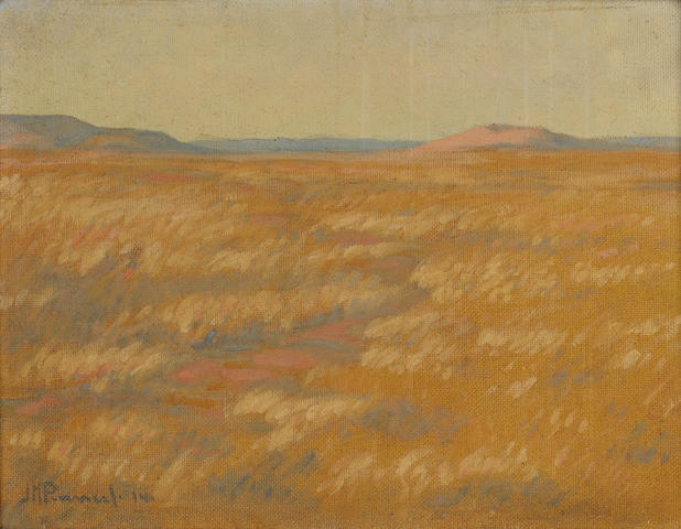 Jacob Hendrik Pierneef (South African, 1886-1957) Veld landscape 35.5 x 46 cm. (14 x 18 in.)