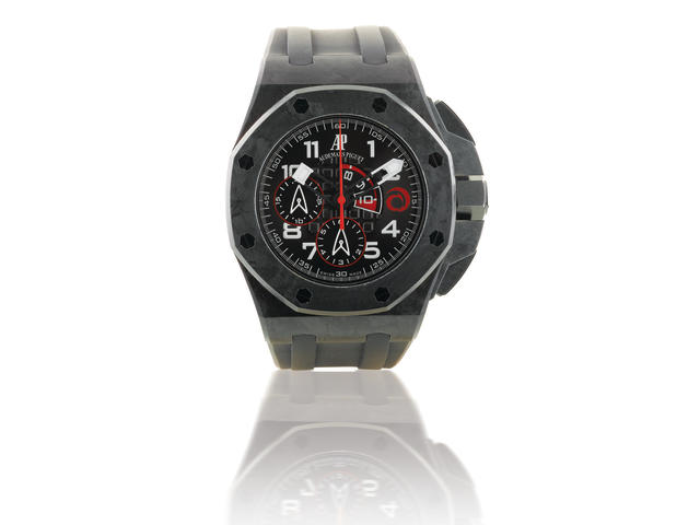 Audemars Piguet. A very rare and fine forged carbon limited edition wristwatch with chronograph flyback and Regatta countdownRoyal Oak Offshore Alinghi Team Chronograph, Ref: 26062FS, Case number 418, limited edition of 1300pcs, made in 2007