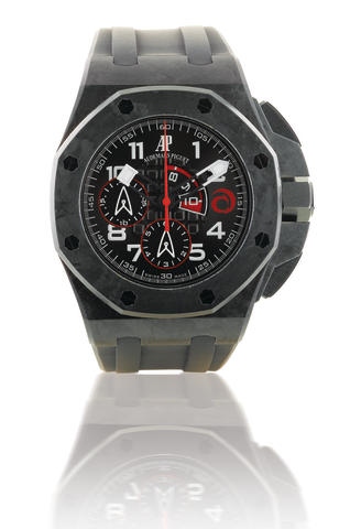 Audemars Piguet. A very rare and fine forged carbon limited edition wristwatch with chronograph flyback and Regatta countdownRoyal Oak Offshore Alinghi Team Chronograph, Ref: 26062FS, Case number 418, limited edition of 1300pcs, made in 2007