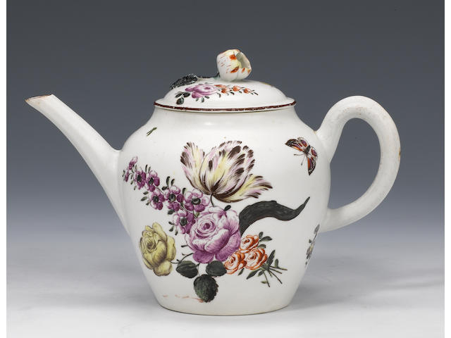 An unusual Worcester teapot and cover circa 1760-62