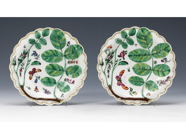 A pair of Worcester 'Blind Earl' plates circa 1765-70