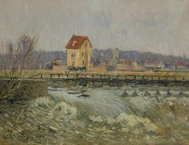 Gustave Loiseau (French, 1865-1935) Barrage &#224; Pontoise, 46 x 61 cm (18 x 24 in)