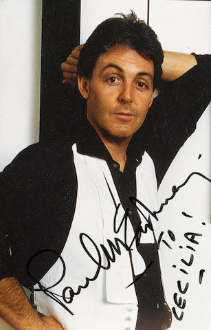 An autographed publicity postcard of Paul McCartney, 1982,