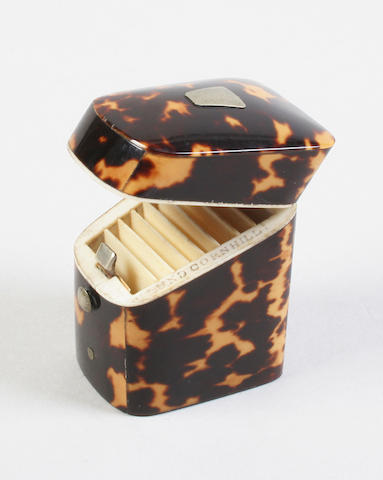 A good tortoiseshell needlepacket box of knife box form