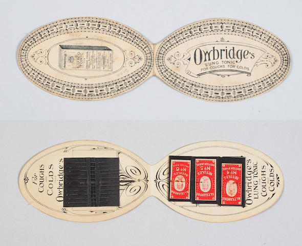An advertising needlepacket case of oval form