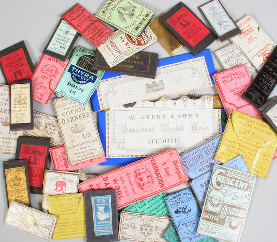 A scarce W. Avery & Sons Synoptical cardboard needlepacket case and a collection of needlepackets