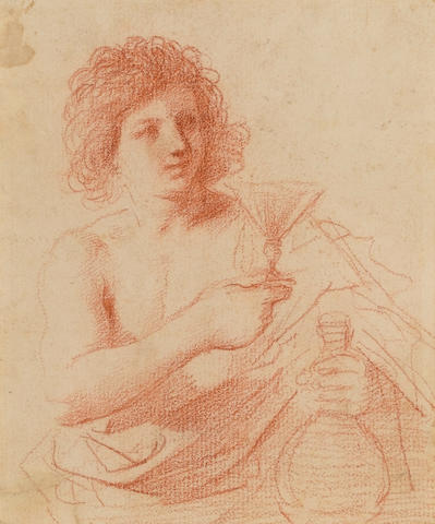 Giovanni Francesco Barbieri, called il Guercino (Cento 1591-1666 Bologna) A youth holding a glass and carafe 157 x 130 mm.