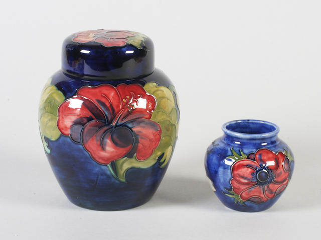 A Walter Moorcroft 'Hibiscus' jar and cover and an 'Anenome' vase Circa 1960-70