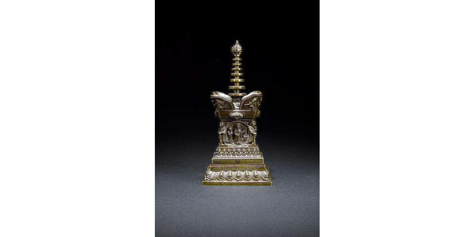 A rare bronze stupa Kangxi, cyclically dated to AD 1673 and of the period