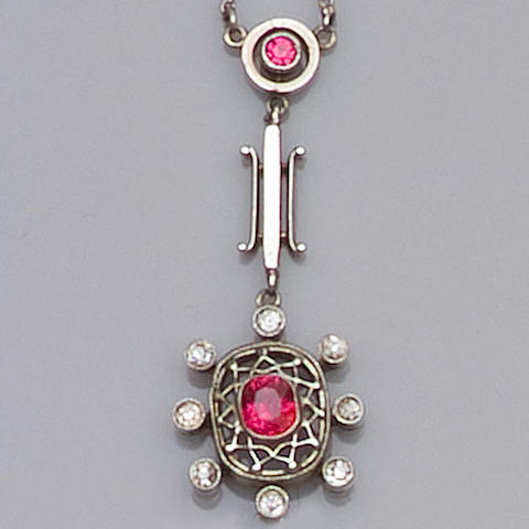 A diamond and ruby pendant