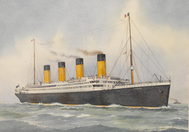 C.J. Ashford (British, 20th. Century) The 'Titanic' (together with two others, similar, 'Olympic' and 'Mauretania', (3))