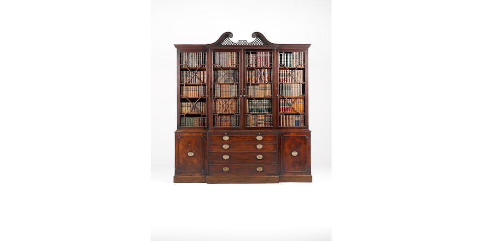 A George III mahogany Breakfront Library Bookcase in the manner of Thomas Chippendale