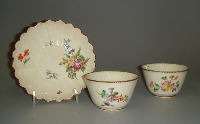 A Chelsea saucer and two teabowls circa 1752 and 1762-65