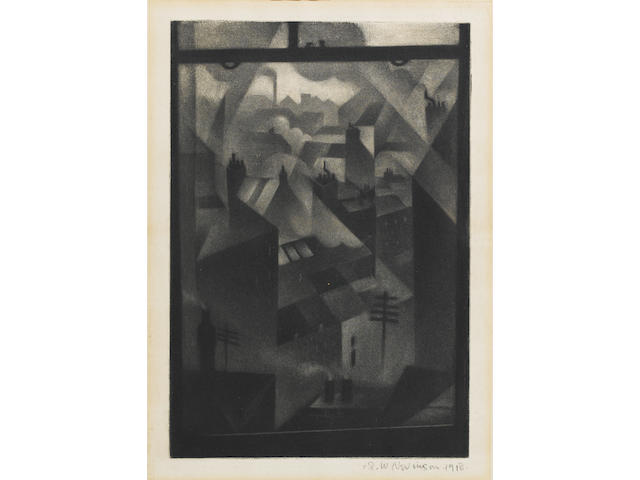 Christopher Richard Wynne Nevinson A.R.A. (British, 1889-1946) From an Office Window Mezzotint, 1918, on fine laid, watermarked paper, signed and dated in pencil; laid down at sheet edges, old mount staining, 3/4 - 1 inch margins all round; 255 x 175mm (10 x 6 7/8in)(PL)
