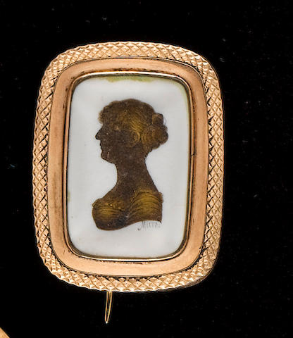 John Field (British, 1772-1848), A silhouette of a Lady, profile to the left, her hair tied in a bun; together with a memorial miniature of a Lady (cracked) (2)