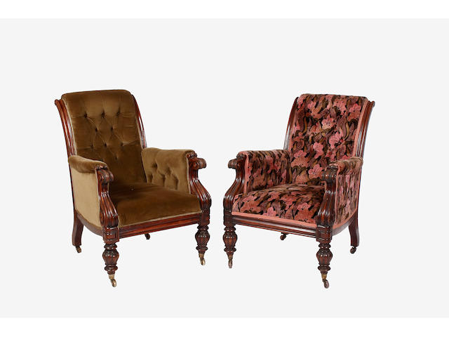 A pair of Victorian mahogany armchairs,