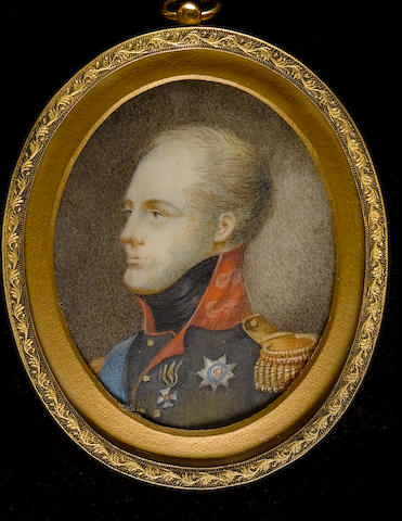Russian School, 19th Century Tsar Alexander I (1777-1825), wearing black uniform with red collar and gold epaulette, blue sash and breast star of the Imperial Russian Order of St Andrew
