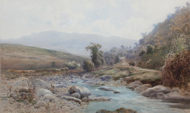 Alfred Wadham Sinclair (Australian, 1866-1938) Haycart by a mountain stream 36.5 x 61cm.