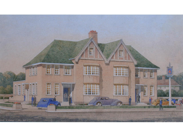 Cyril Arthur Farey (1888-1954) An architectural drawing, the exterior of an inn, designed by Wilburn and Atkinson,