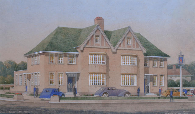Cyril Arthur Farey (1888-1954) An architectural drawing, the exterior of an inn, designed by Wilburn and Atkinson,