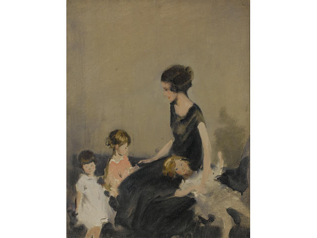 Sir James Gunn R.A. (British, 1893-1964) Gwen with Diana, Elizabeth and Pauline 45.5 x 35.5 cm. (17 7/8 x 14 in.) (Painted circa 1924)