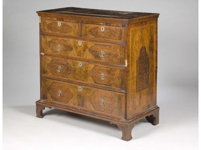 A William and Mary walnut and seaweed marquetry chest of drawers