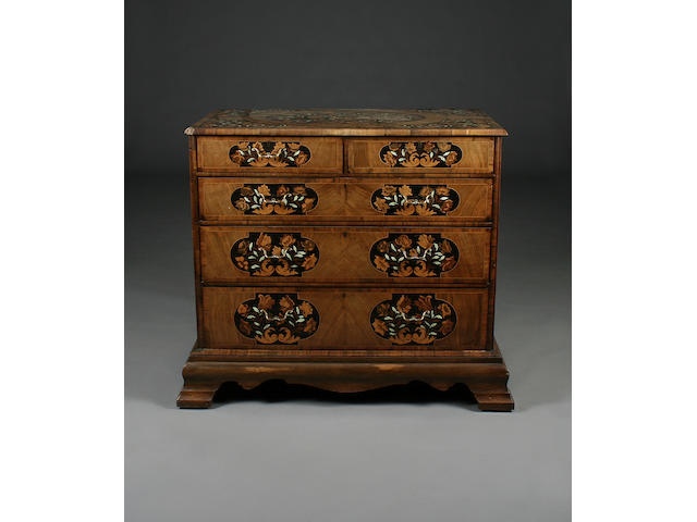 A William and Mary walnut and floral marquetry chest of drawers.