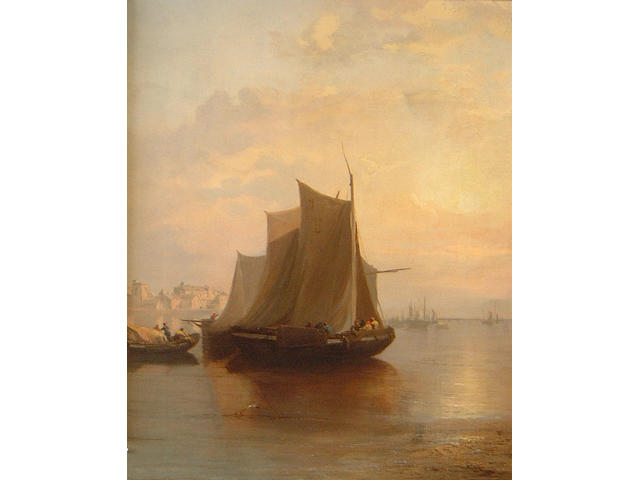 Attributed to James Webb (British, 1825-1895) Arab fishing boat on an estuary late afternoon Attributed to JAMES WEBB    64 x 51 cm